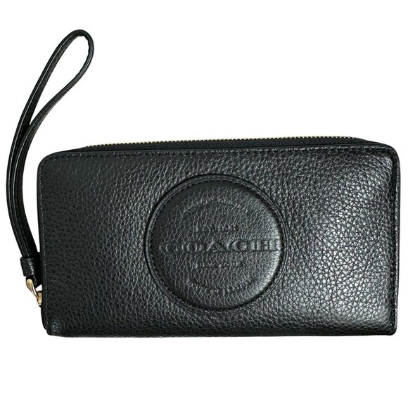 Coach DEMPSEY Large PHONE WALLET Pebbled Leather Black NEW - Picture 1 of 11